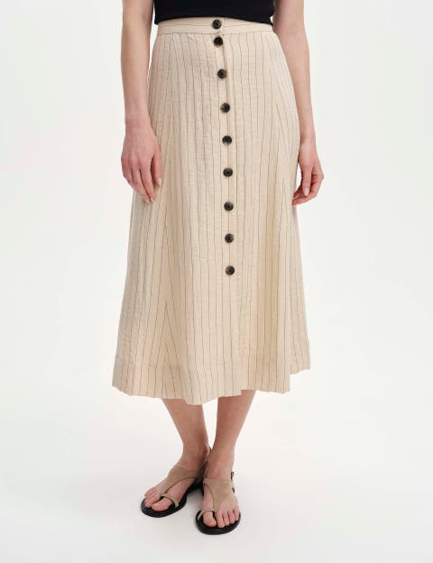 Frances Stripe Button Through Midi Skirt