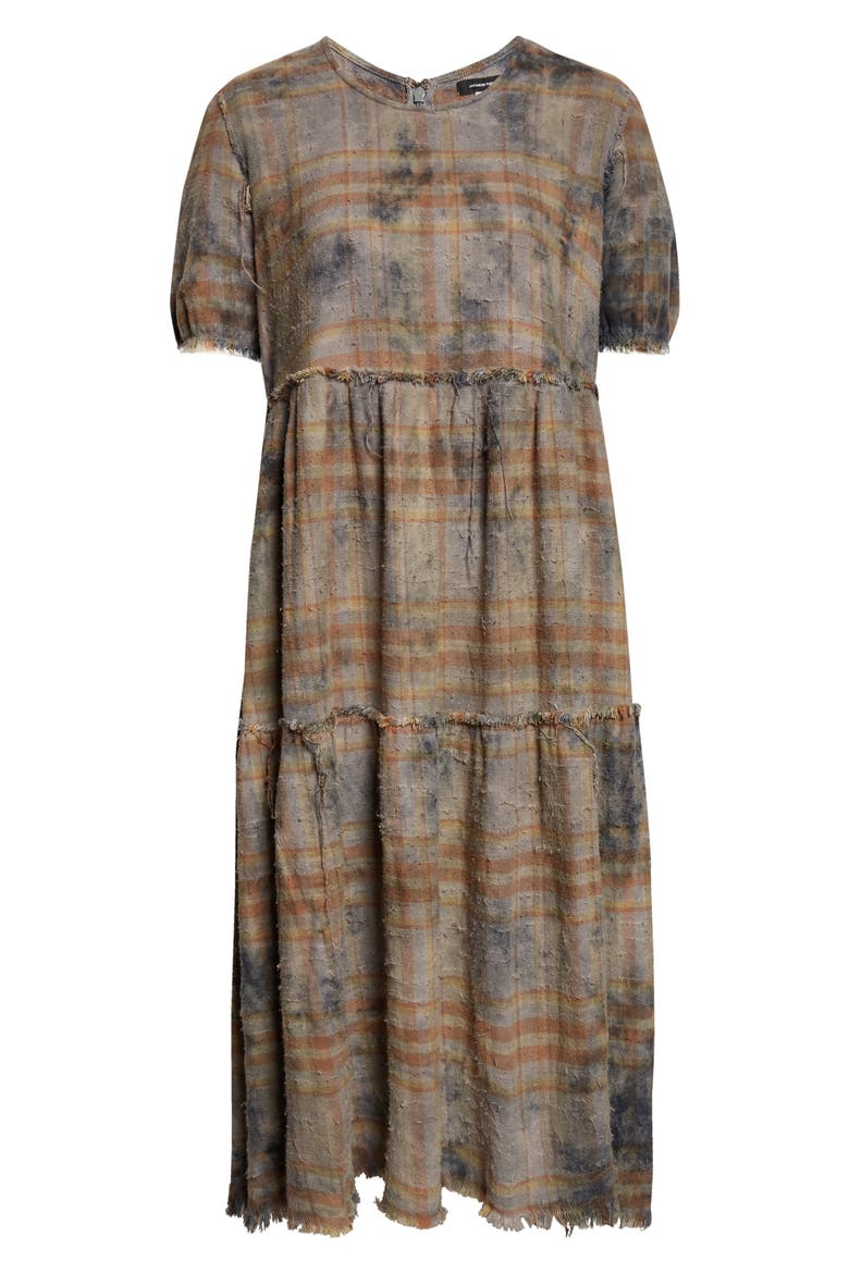 Plaid Shredded Relaxed Cotton Flannel Midi Dress, Alternate, color, OVERDYED LIGHT BLUE PLAID