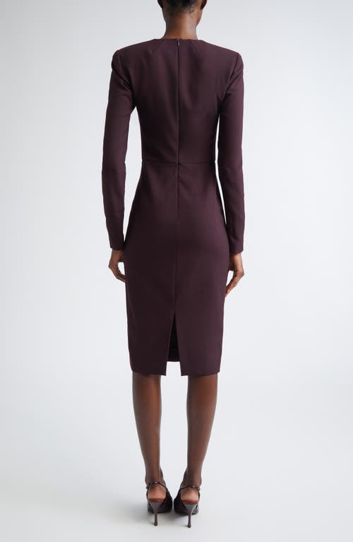 Victoria Beckham Fitted Long Sleeve Dress With Slit Back In Brown
