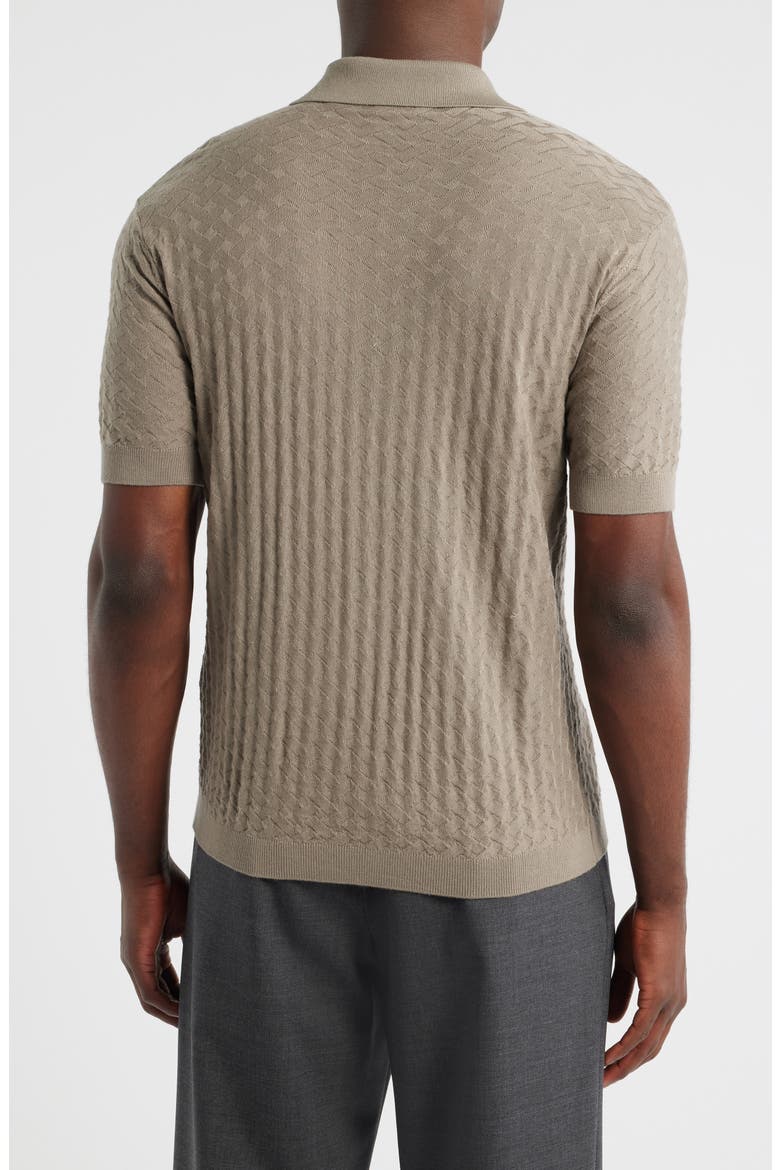 Basket-Weave Stitch Johnny Collar Virgin Wool Polo Sweater, Alternate, color, SOLID MEDIUM BEIGE