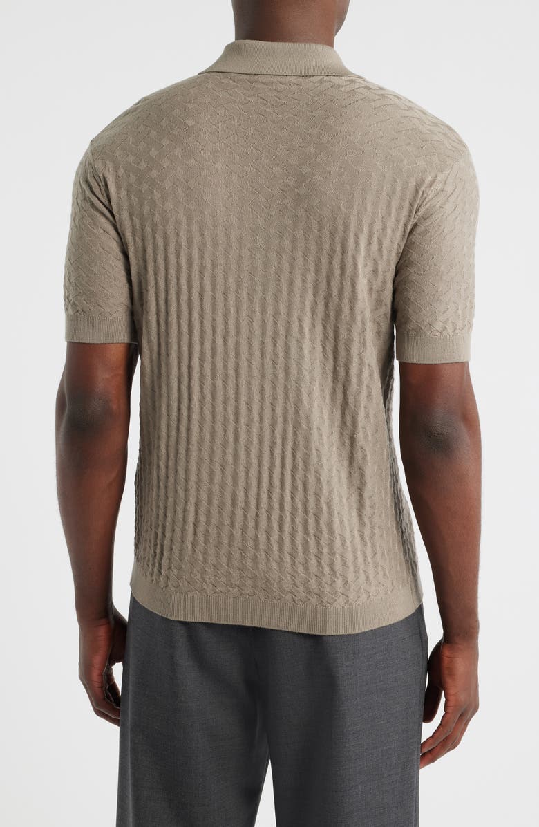 Emporio Armani Basket-Weave Stitch Johnny Collar Virgin Wool Polo Sweater, Alternate, color, Solid Medium Beige