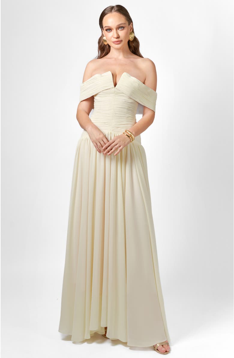 Bariano Keecia Off Shoulder Chiffon Gown, Alternate, color, Cream