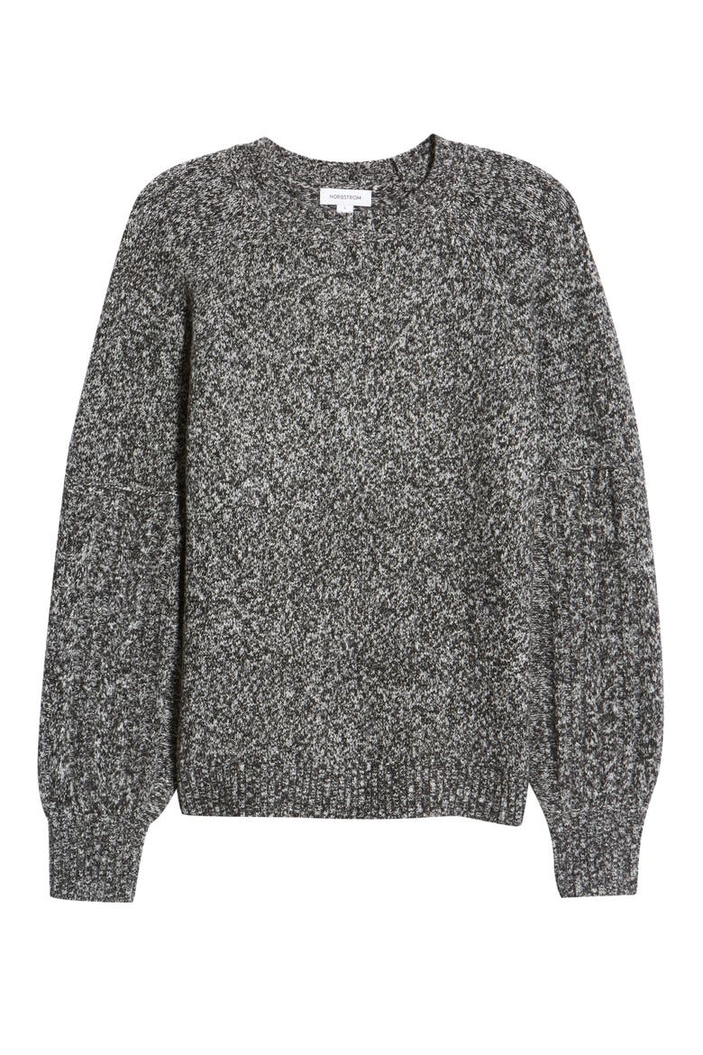 Women's Cable Knit Sleeve Crewneck Sweater, Alternate, color, GREY MARL