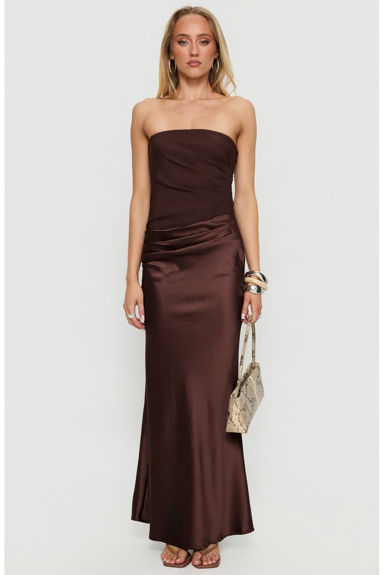 Lulita Pleated Strapless Mixed Media Gown, Alternate, color, BROWN