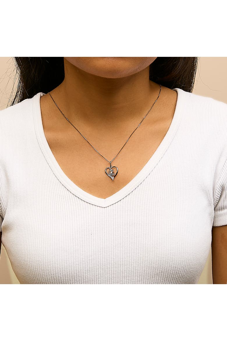 10K White Gold .03 Cttw Diamond-Accented Diamond Swirl Open Heart Pendant Necklace, Alternate, color, White