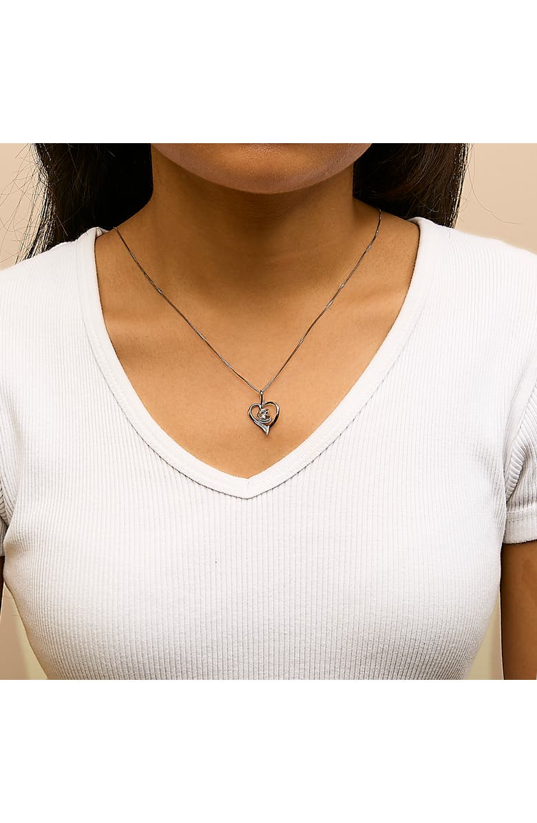 Haus of Brilliance 10K White Gold .03 Cttw Diamond-Accented Diamond Swirl Open Heart Pendant Necklace, Alternate, color, White