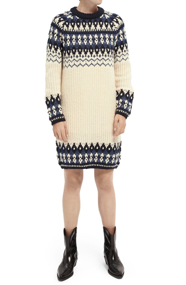 Scotch & Soda Long Sleeve Fair Isle Sweater Dress, Main, color,