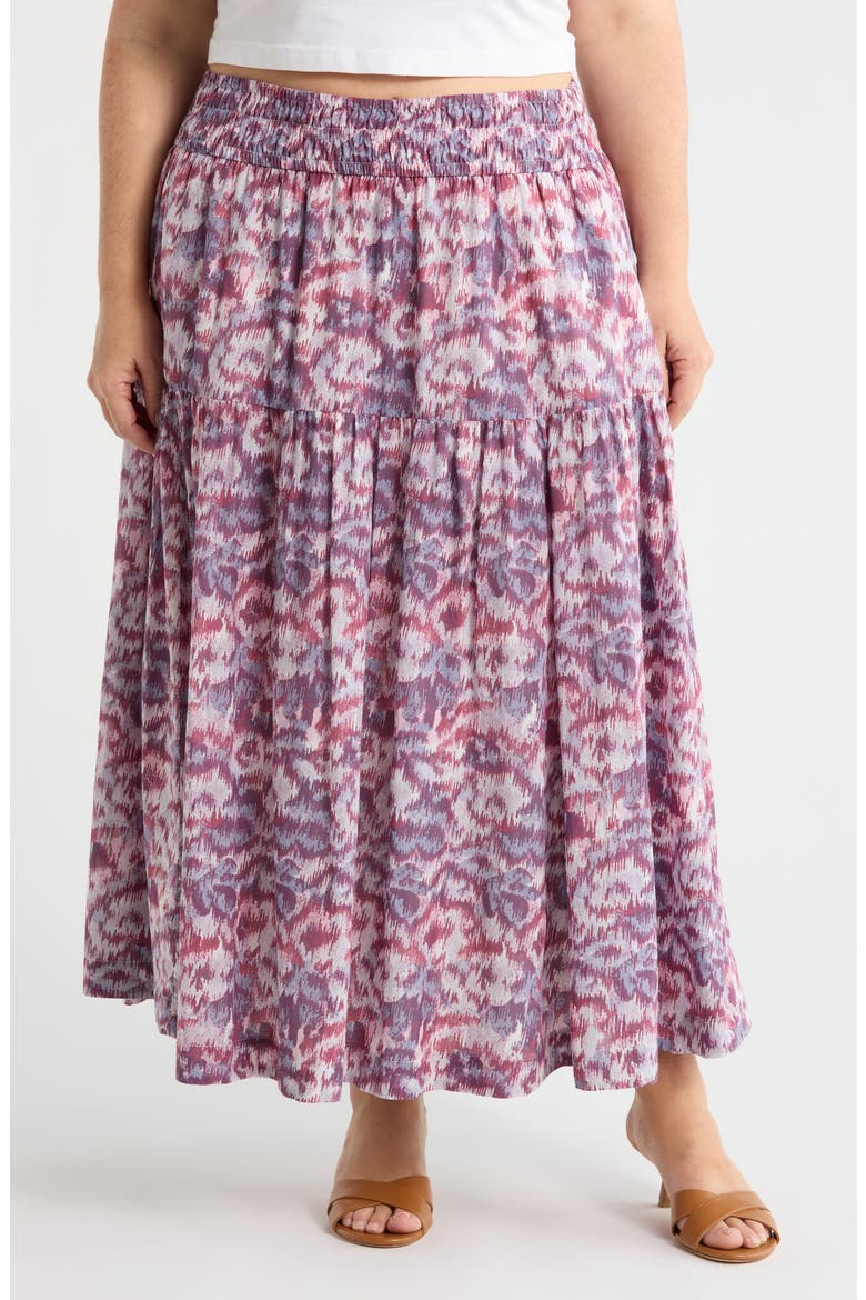 Smocked Waist Maxi Skirt, Main, color, PINK- BLUE DAISY TAPESTRY