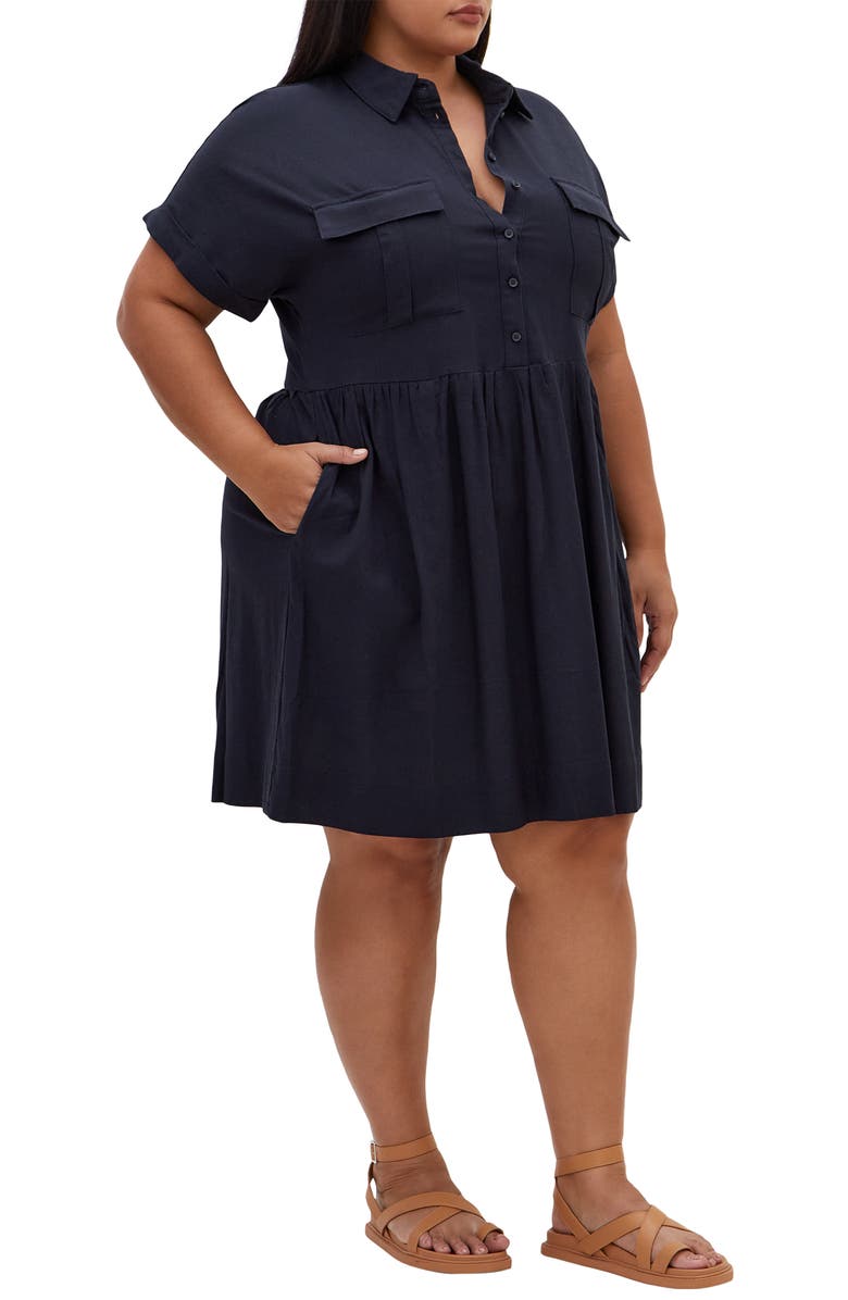 City Chic Lyra Tiered Shirtdress, Alternate, color, Navy