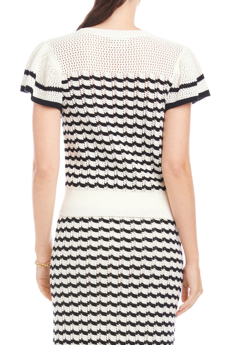 Uma Stripe Pointelle Cotton Blend Sweater, Alternate, color, BLACK/ CREAM