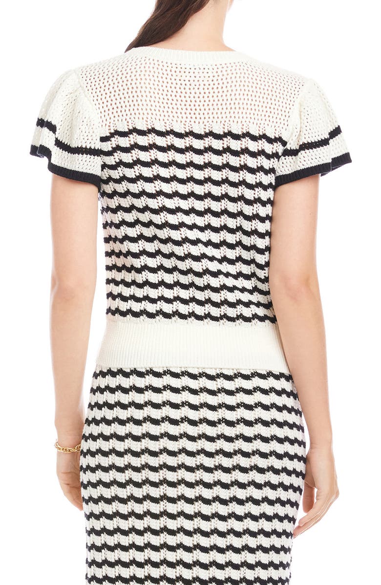 FIFTEEN TWENTY Uma Stripe Pointelle Cotton Blend Sweater, Alternate, color, Black/ Cream