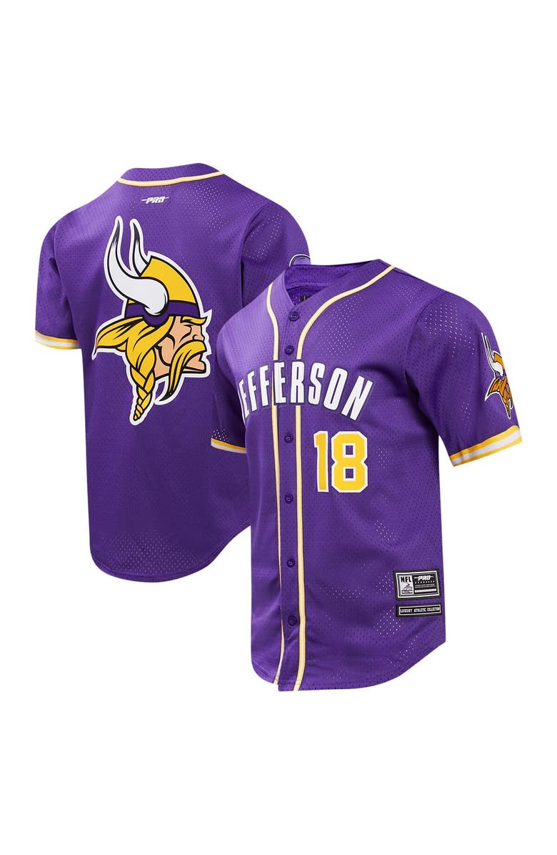 PRO STANDARD Men's Pro Standard Justin Jefferson Purple Minnesota Vikings Mesh Button-Up Baseball Jersey, Main, color, Purple