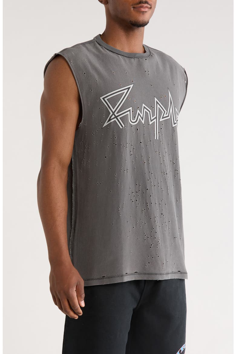 Textured Sleeveless Cotton Graphic T-Shirt, Alternate, color, GREY