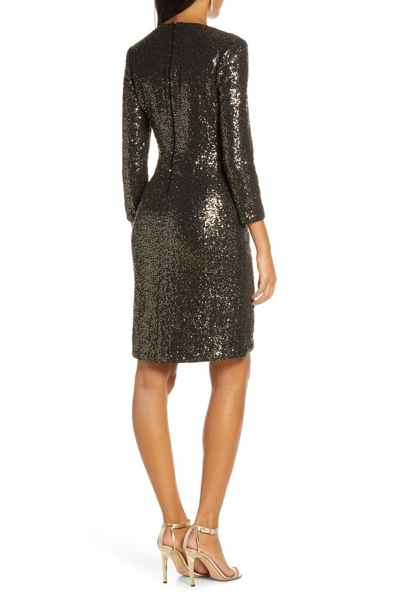 Faux Wrap Sequin Cocktail Dress, Alternate, color, BLACK GOLD