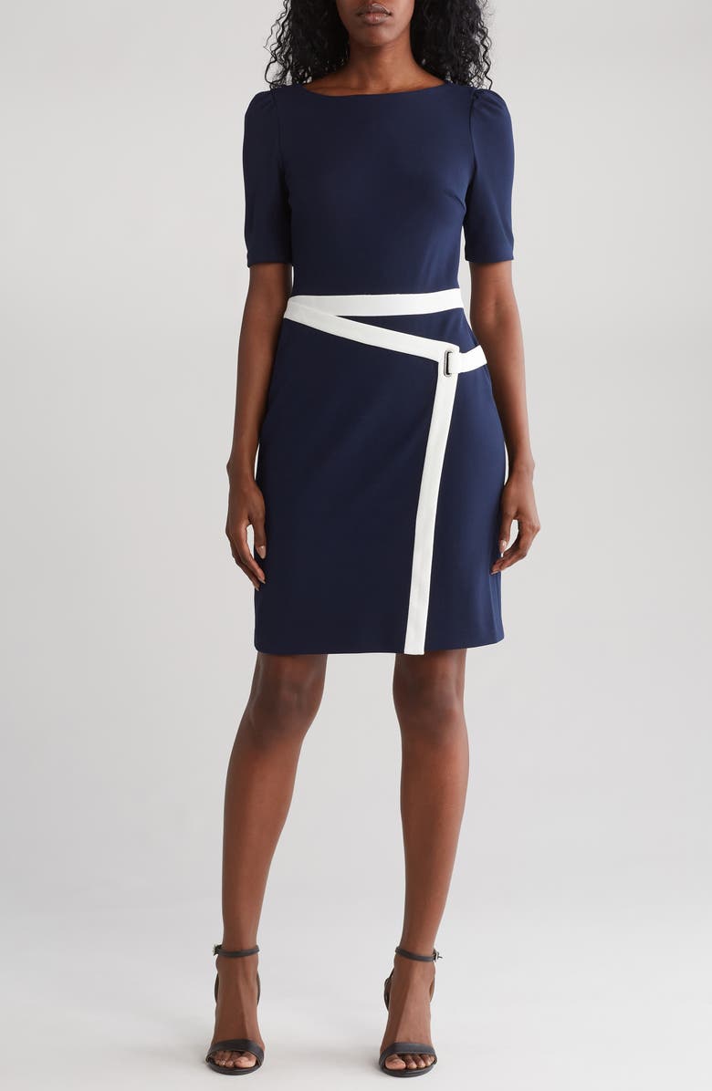 DKNY Colorblock Puff Sleeve Dress, Main, color, 