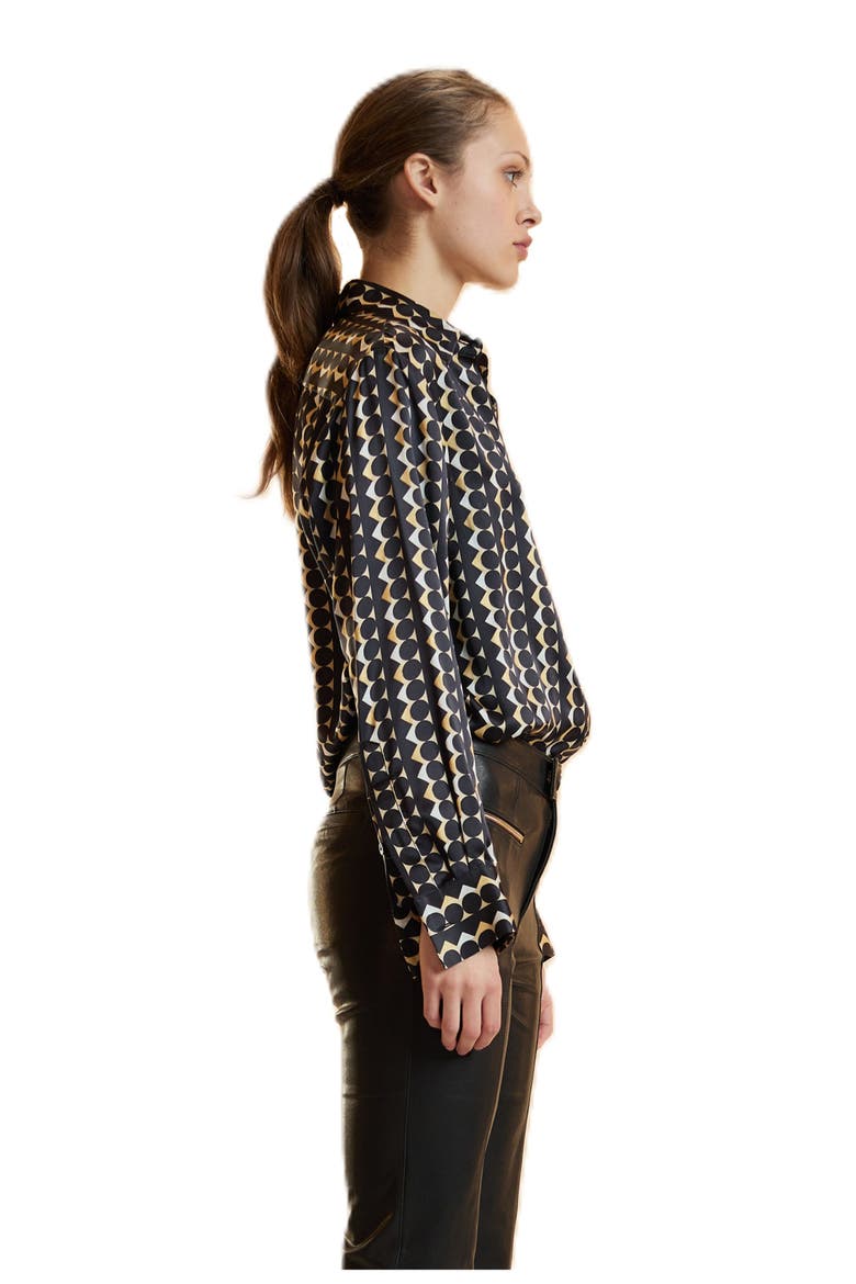 Foil Silk Button Up Shirt, Alternate, color, Geo Black/Camel Combo