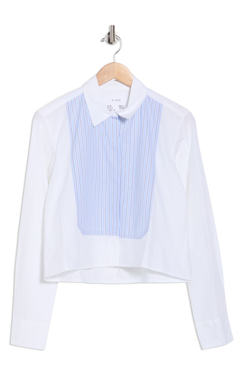 CISSA The Bib Cotton Button-Up Shirt, Alternate, color, Optic Wht W Tatn Stpr Bib