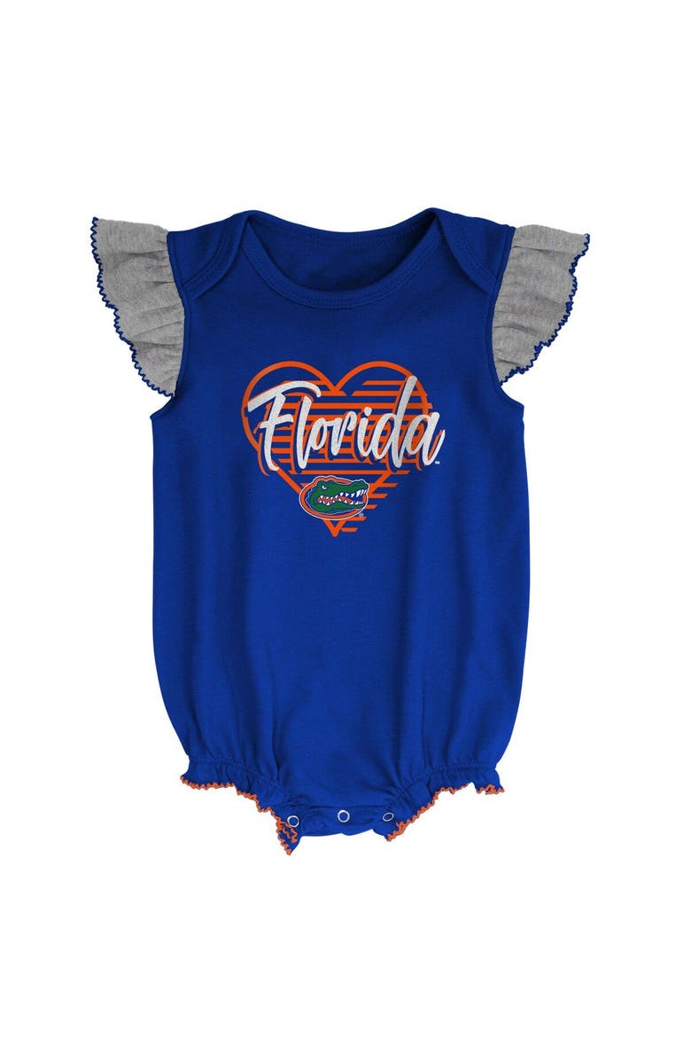 Outerstuff Girls Newborn & Infant Royal/Heather Gray Florida Gators All The Love Bodysuit Bib & Booties Set, Alternate, color,