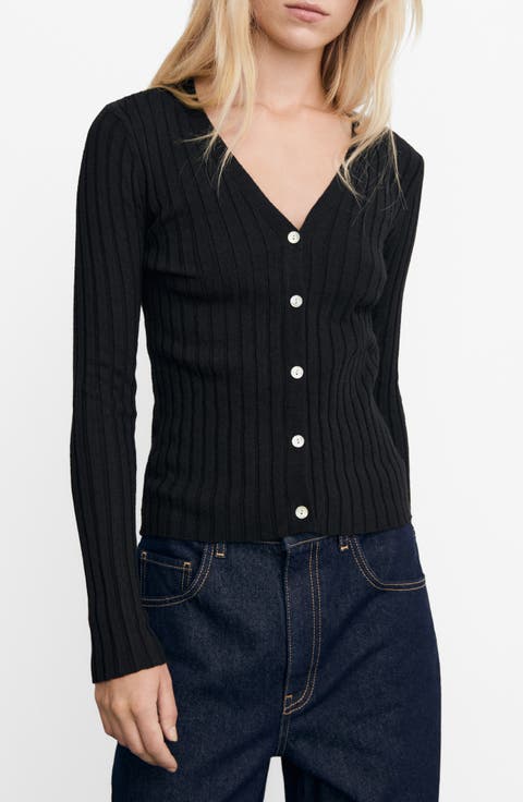 V-Neck Rib Cardigan (Regular & Plus)