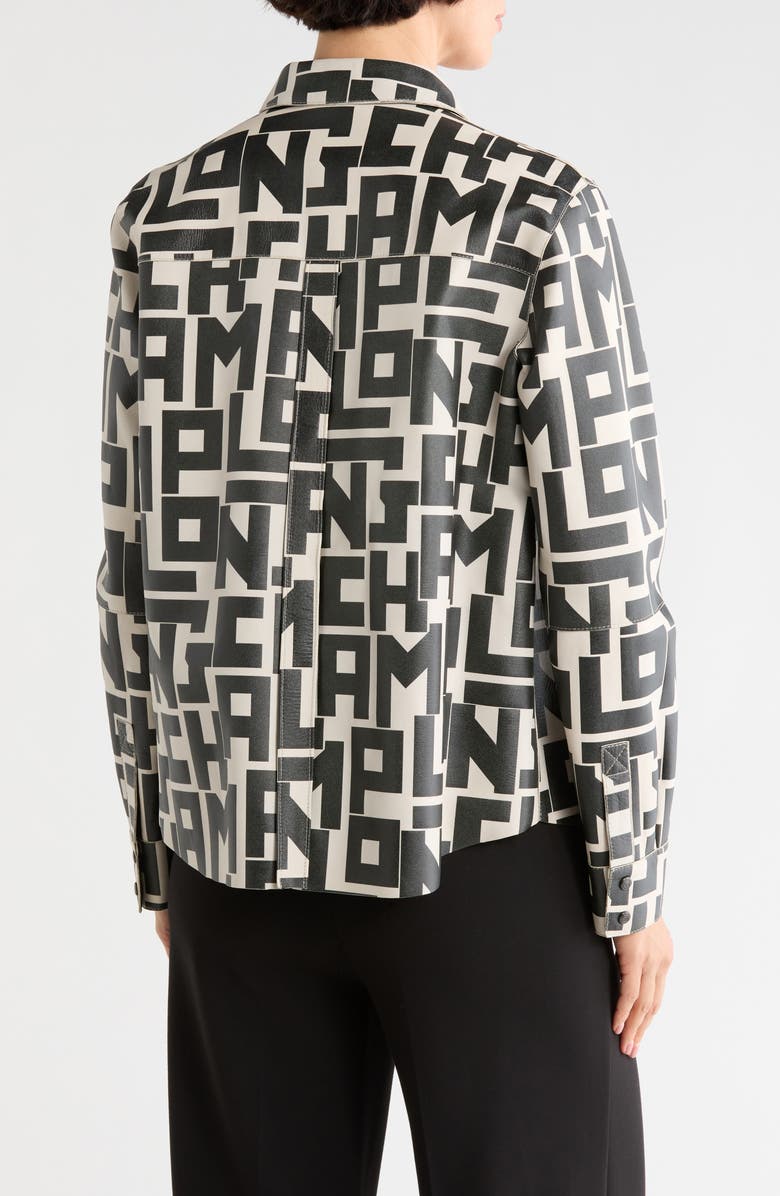Longchamp Logo Print Leather Shirt, Alternate, color, Chalk