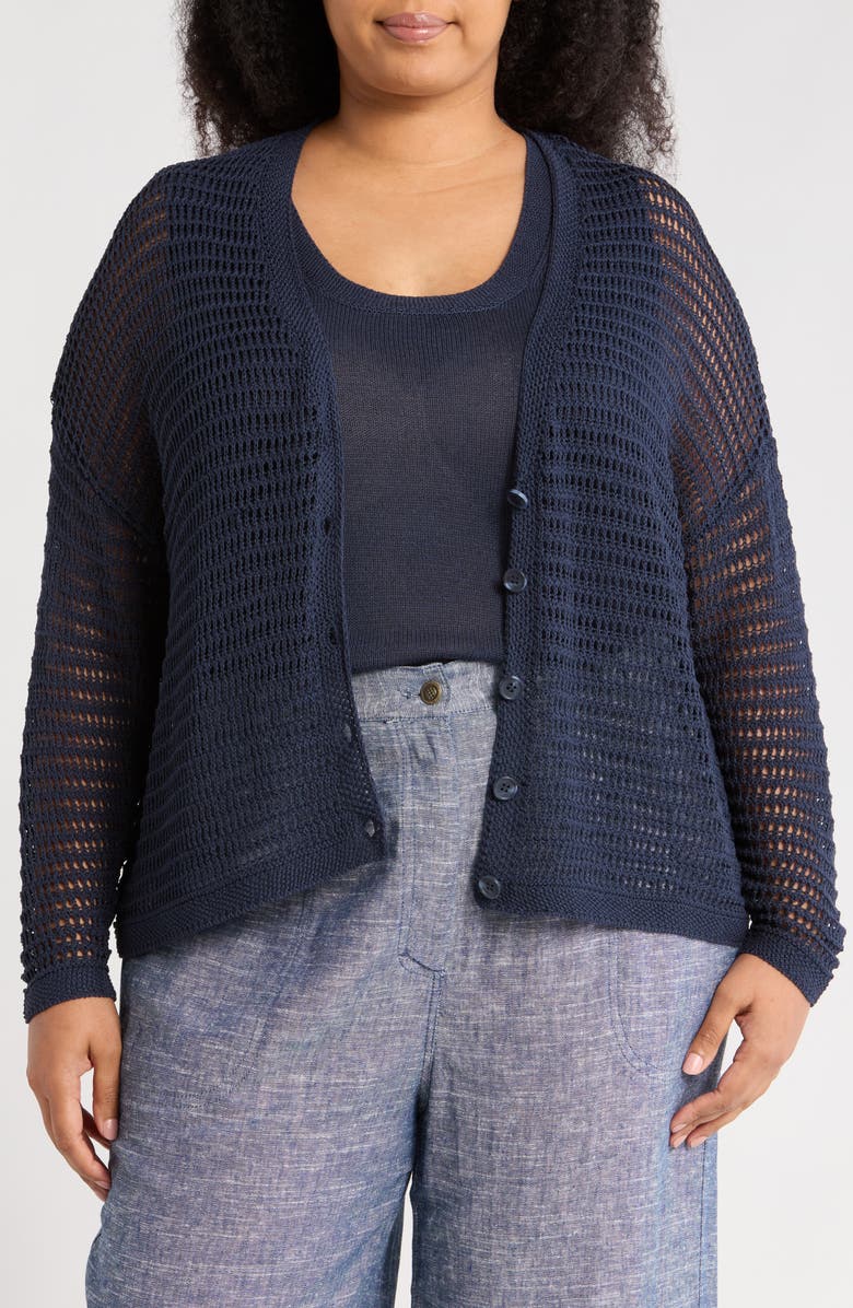 MAX STUDIO Open Stitch Cardigan, Main, color, Navy