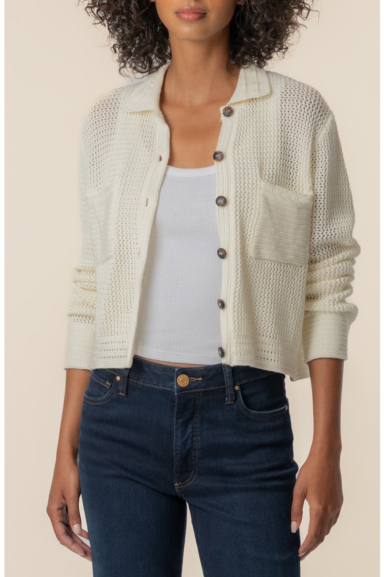 Elena Button Front Pointelle Cardigan, Main, color, CREAM