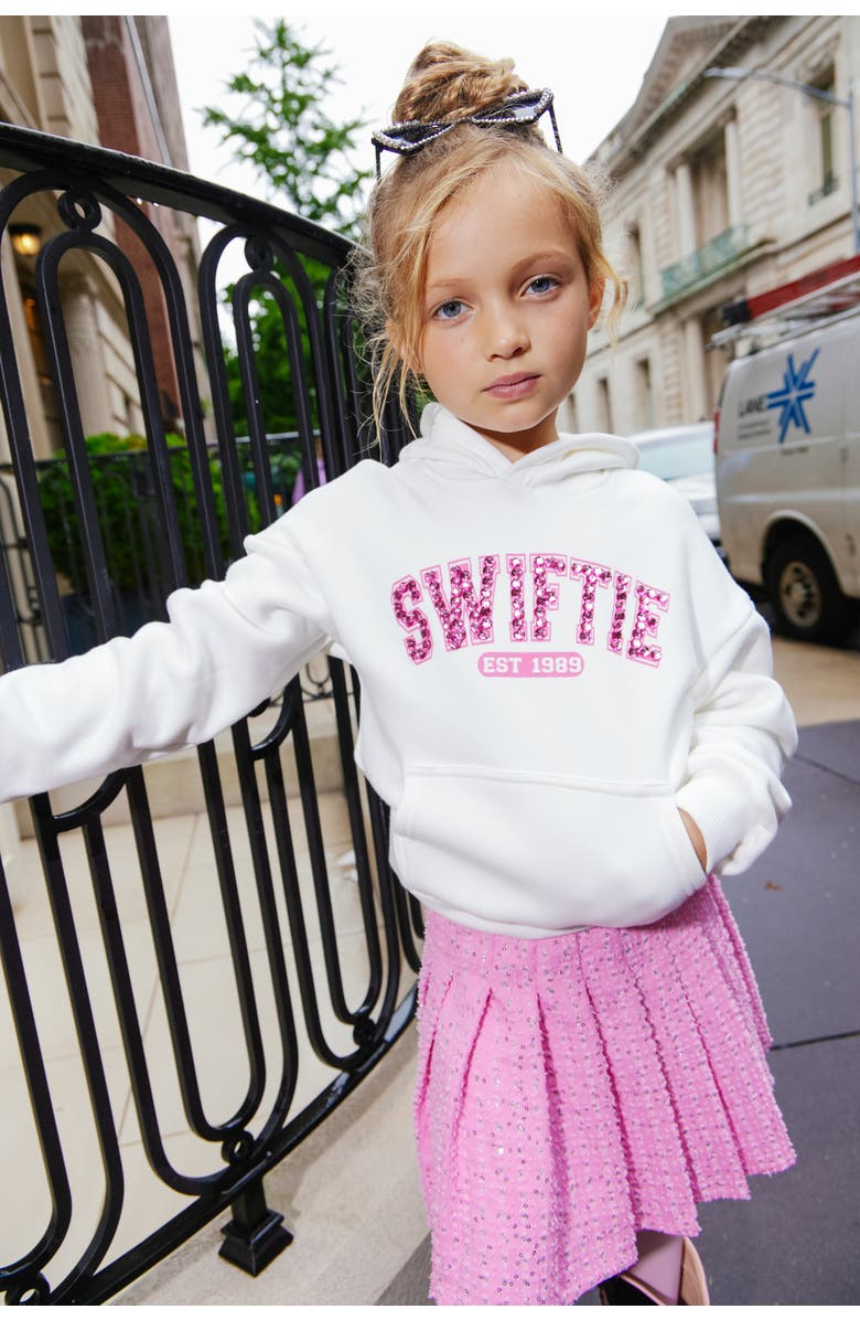 Lola + The Boys Denim Sparkle Pleated Skirt, Alternate, color, Pink