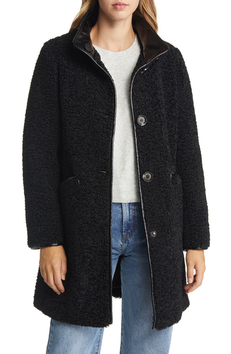 Sam Edelman Stand Collar Faux Shearling Coat, Main, color, 