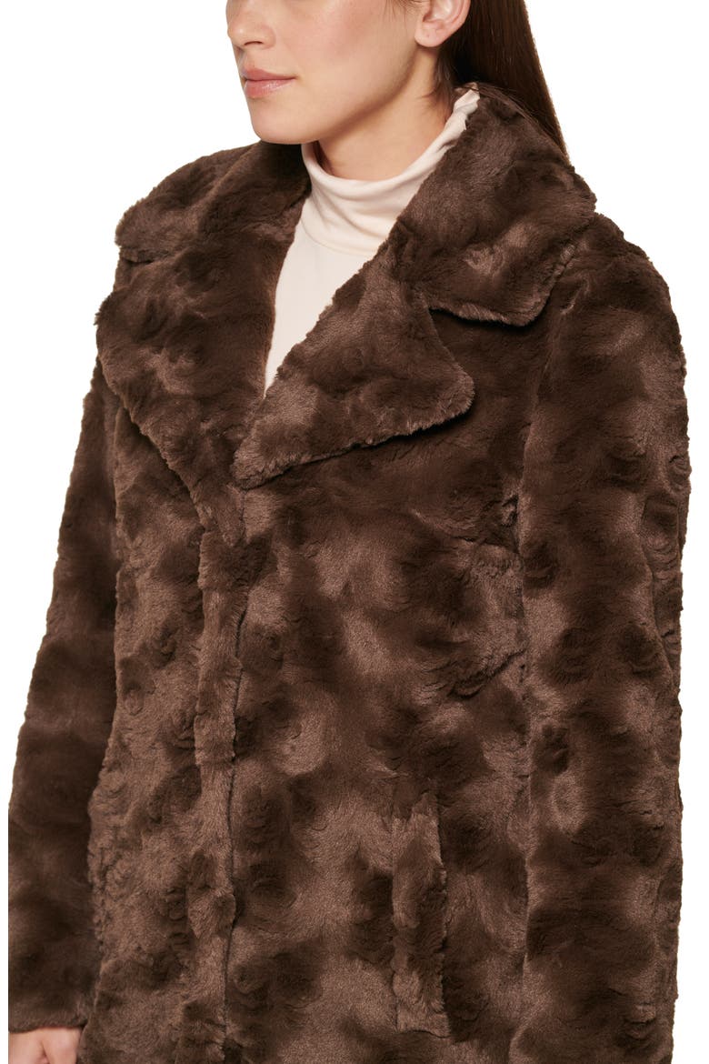 Notch Collar Faux Fur Coat, Alternate, color, CHOCOLATE