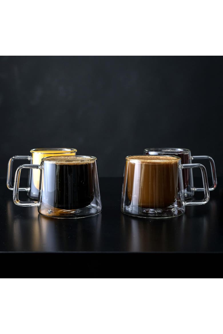 Double Walled Glass Coffee Drink Mug with Handle - 8.5oz - Set of 4, Alternate, color, Clear