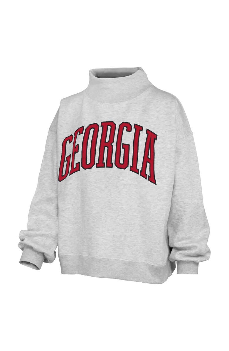 PRESSBOX Women's Pressbox Heather Gray Georgia Bulldogs Oversized Nelson Mock Neck Sweatshirt, Alternate, color, Heather Gray