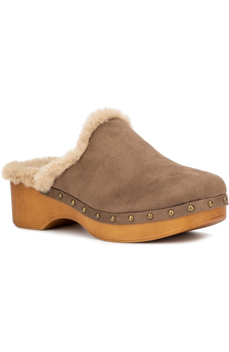 NEW YORK AND COMPANY Wynna Studded Faux Fur Lined Clog, Main, color, Taupe