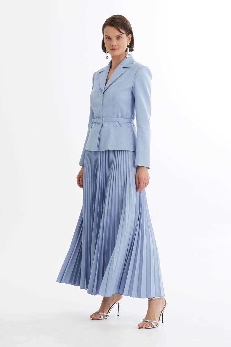 Blue Belted Blazer Pleated Skirt Set, Alternate, color, Light Blue