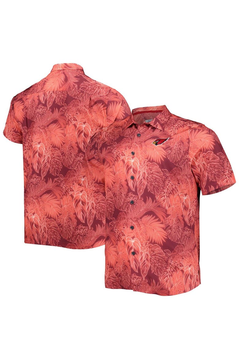 Men's Tommy Bahama Cardinal Arizona Cardinals Big & Tall Bahama Coast Luminescent Fronds Camp IslandZone Button-Up Shirt, Main, color, Red