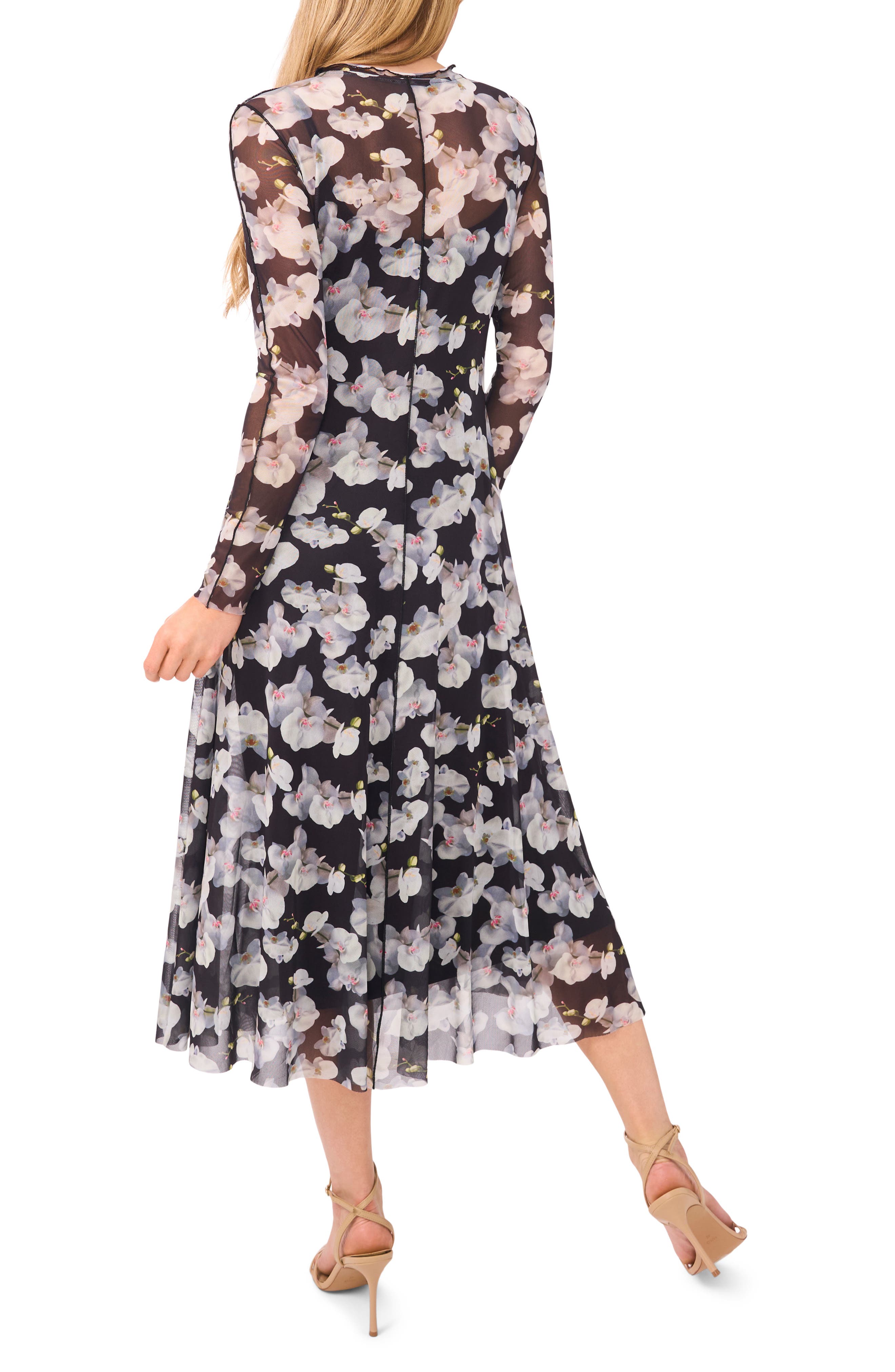 Floral Long Sleeve Mesh Dress - image 2