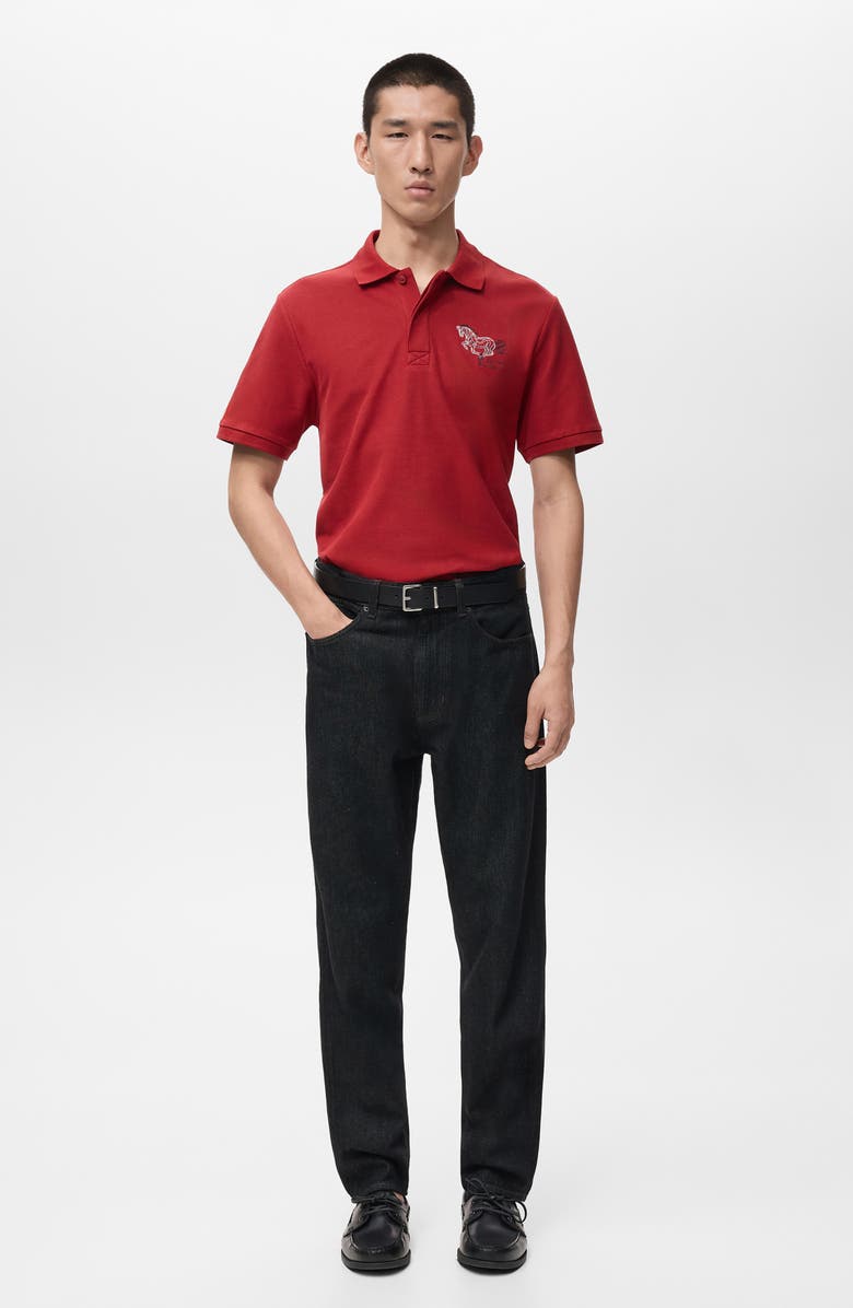 MANGO Embroidered Cotton Piqué Polo, Alternate, color, Red