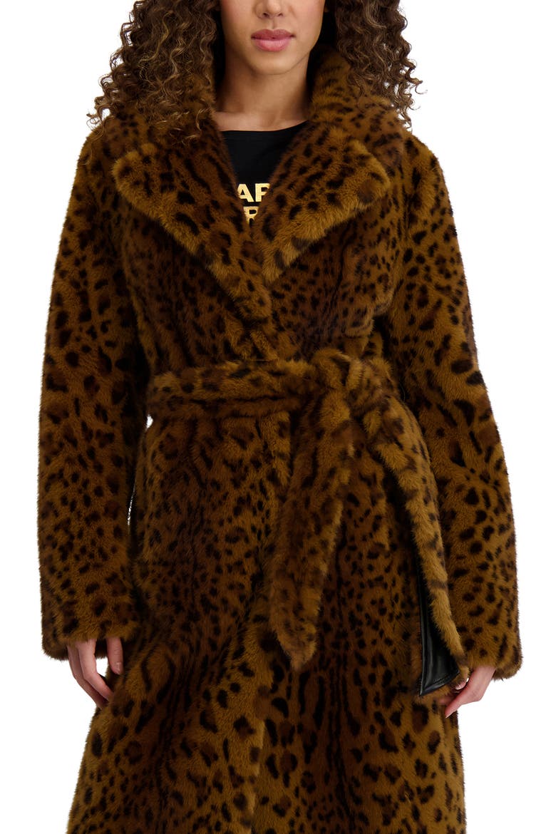 Leopard Print Faux Fur Wrap Coat, Alternate, color, LEOPARD