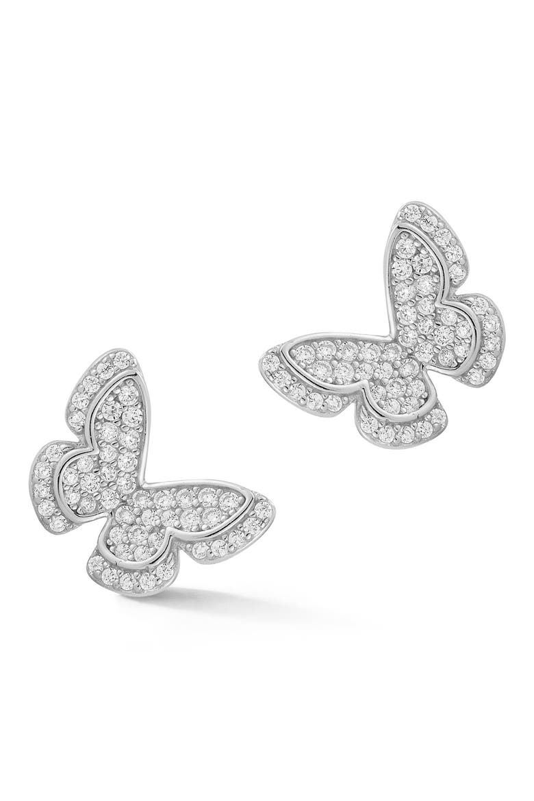Pavé Cubic Zirconia Butterfly Stud Earrings, Main, color, SILVER