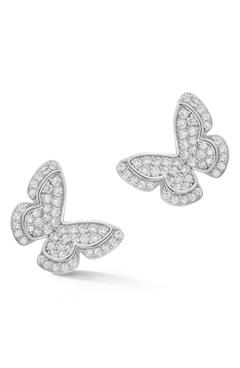 GLAZE JEWELRY Pavé Cubic Zirconia Butterfly Stud Earrings, Main, color, Silver