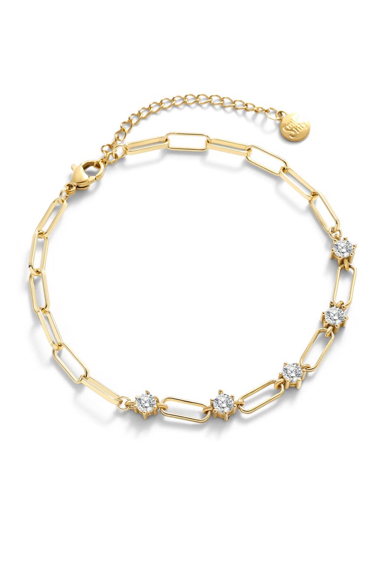 Paperclip Bracelet with Gemstone Accents, Alternate, color, April Diamond / 6.5"