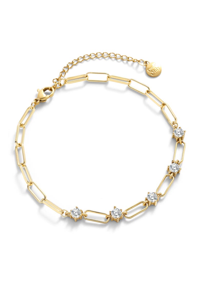 Mint & Lily Paperclip Bracelet with Gemstone Accents, Alternate, color, April Diamond / 6.5"