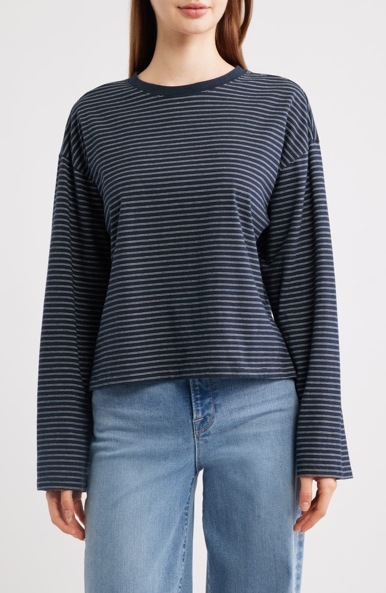 rag & bone Kelly Stripe Boxy T-Shirt, Main, color, Navy
