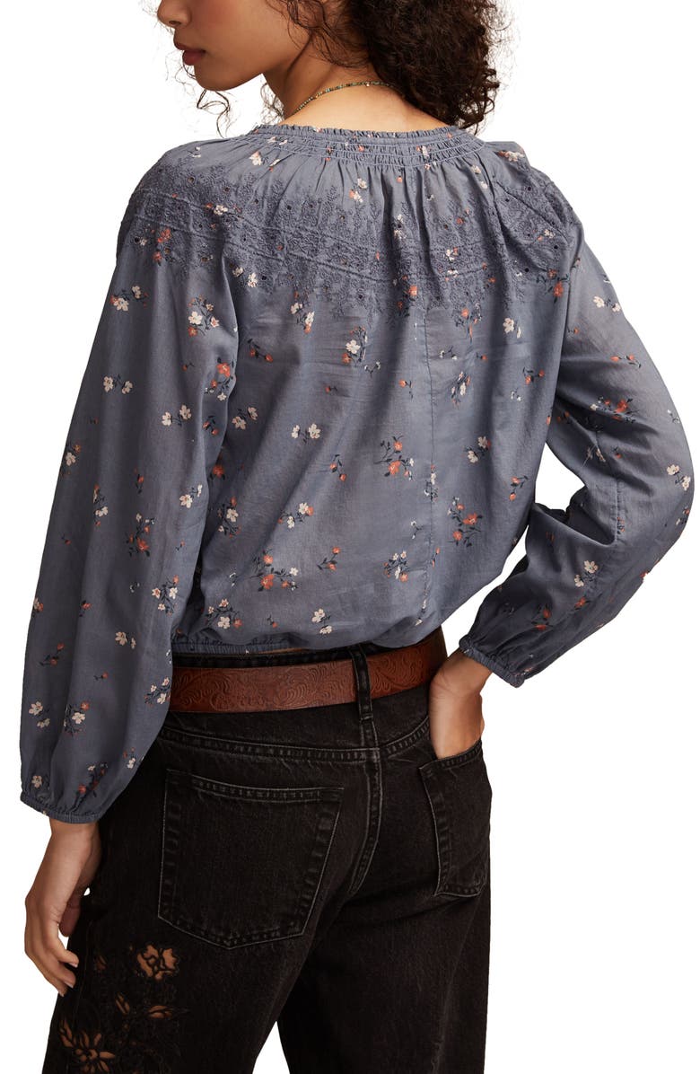 Lucky Brand Embroidered Peasant Top, Alternate, color, Navy Multi