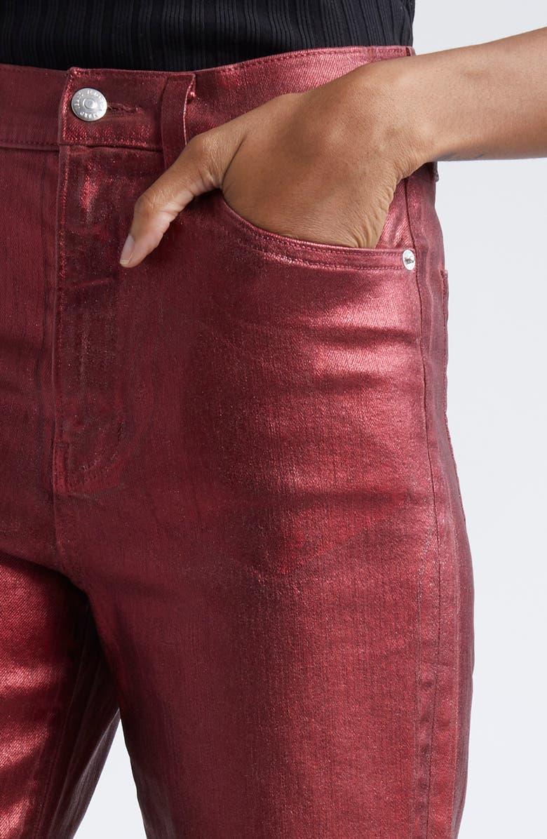 Veronica Beard Crosbie High Waist Wide Leg Metallic Pants, Alternate, color, Burgundy