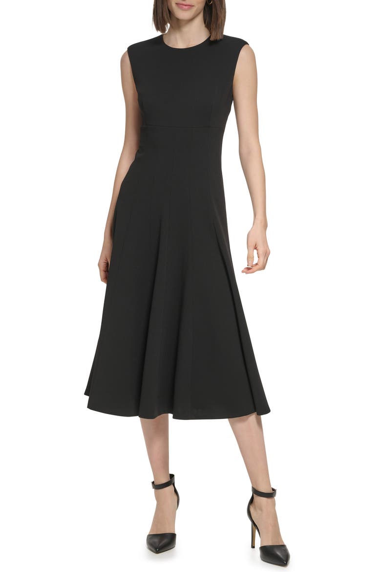 Scuba Crepe Fit & Flare Dress, Main, color, BLACK