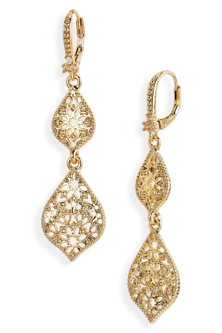 Filigree Double Drop Earrings, Main, color, GOLD