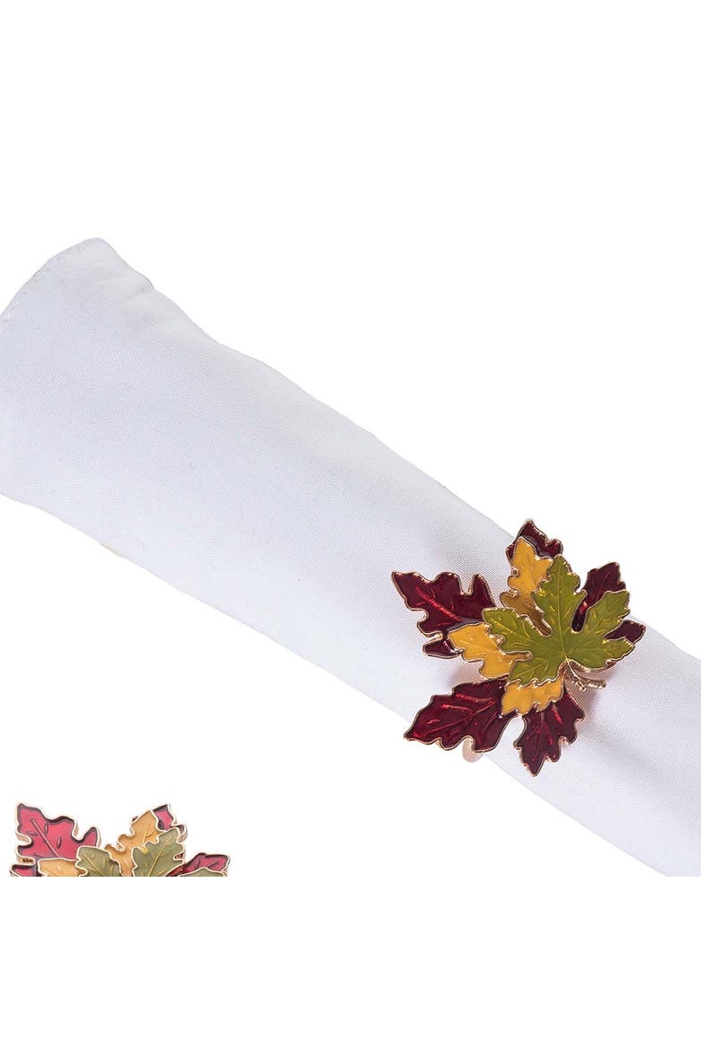 Layered Maple Leaves Set of 4 Cloth Napkin Rings, Alternate, color, Red