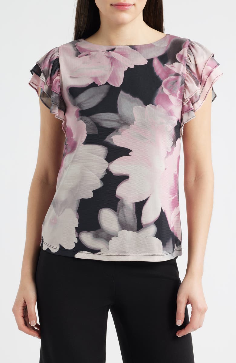 Anne Klein Print Flutter Sleeve Top, Alternate, color, Anne Black Multi