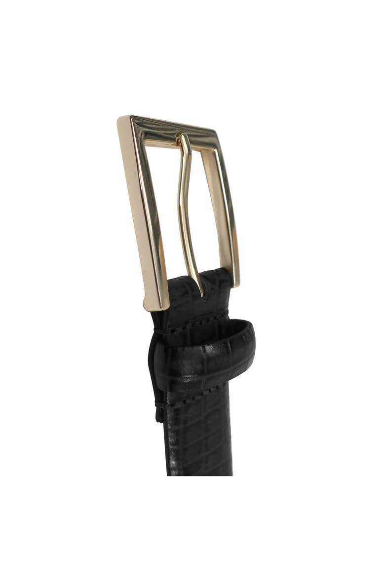 Crocodile Embossed Leather Belt, Alternate, color, Black