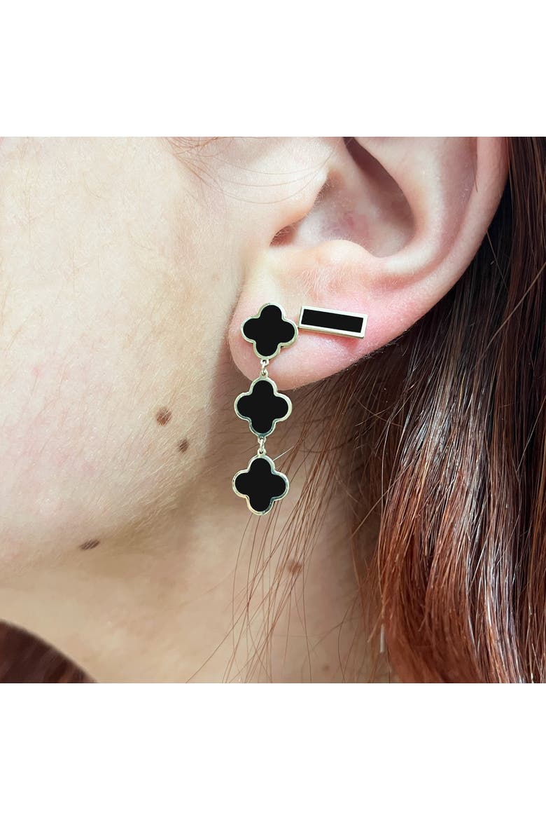 Onyx Clover Dangle Earrings, Alternate, color, Onyx